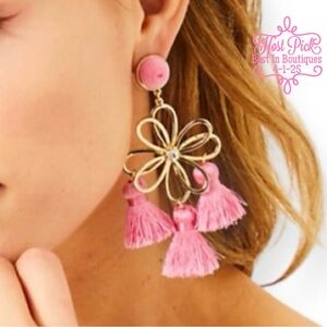 LILLY PULITZER Earrings Come On Clover Conch Shell Pink Gold Flower Crystal NWT